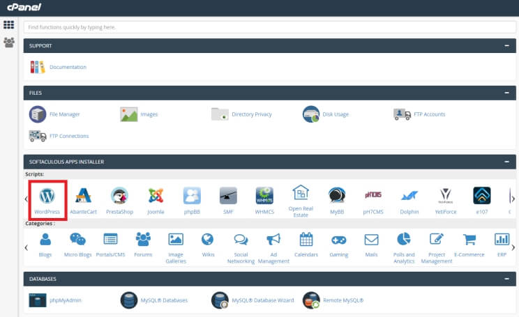 Step 2 – Select WordPress from the App Installer section
