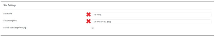 Step 4.2.2 – custom install: site settings
