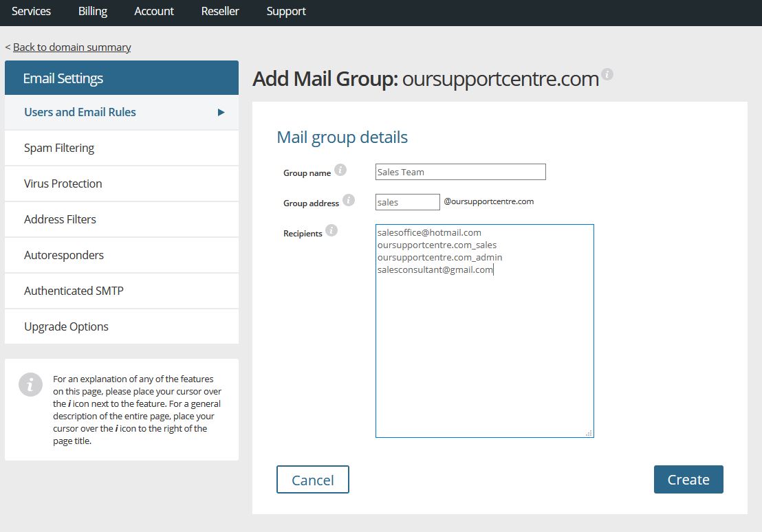 how to email a group in mailbird