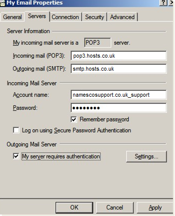 pop3 account settings for outlook