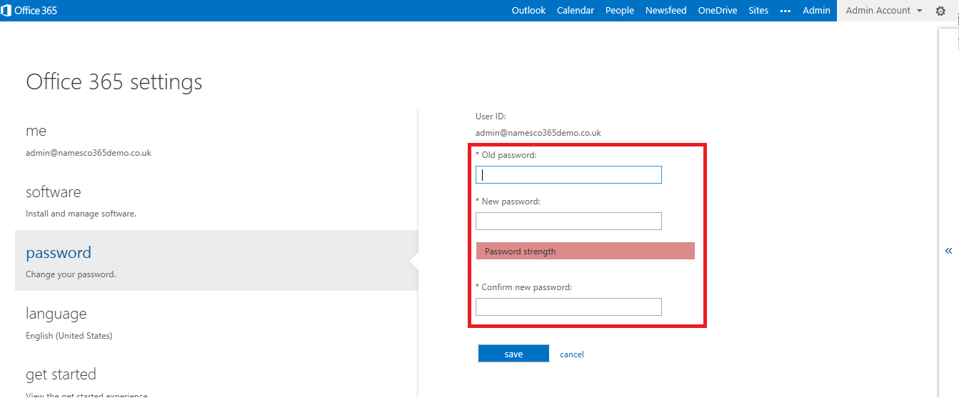 enable password reset office 365