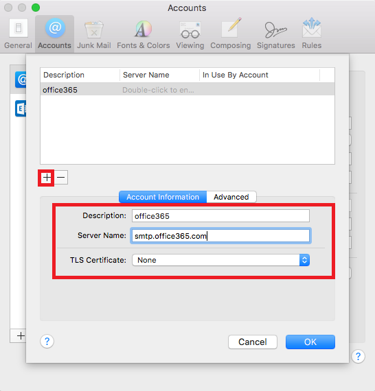 configure office 365 for mac exchange server address